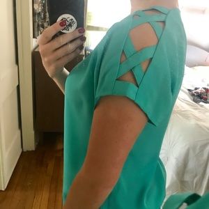 Blue blouse with shoulder cut outs